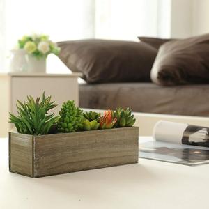 Artificiale Misto <span class=keywords><strong>Piante</strong></span> Succulente in Scatola Rettangolare Brown Fioriera in Legno - Product Image 1