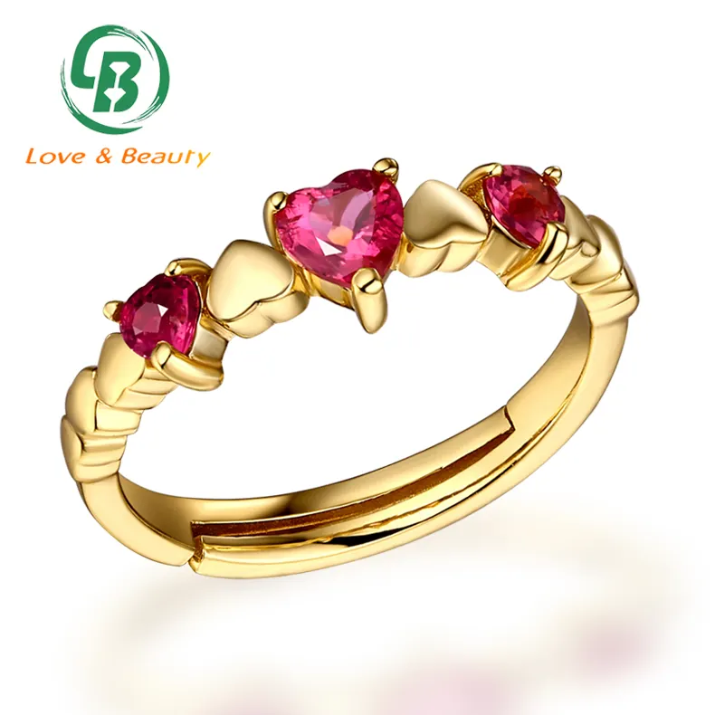 Accesorios de moda para niñas, anillo de corazón de turmalina con banda eternity chapada en oro