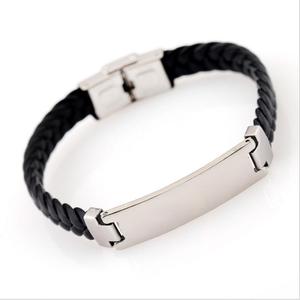 <span class=keywords><strong>Bracciale</strong></span> Unisex AKISS Classico Placcato <span class=keywords><strong>Argento</strong></span> in Pelle Intrecciata <span class=keywords><strong>con</strong></span> Messaggio Inciso Gioiello Braccialetto Personalizzabile - Product Image 6