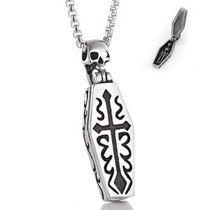 Vintage gótico Punk cráneo de acero inoxidable Cruz Drácula de vampiro esqueleto ataúd colgante collar - Product Image 1