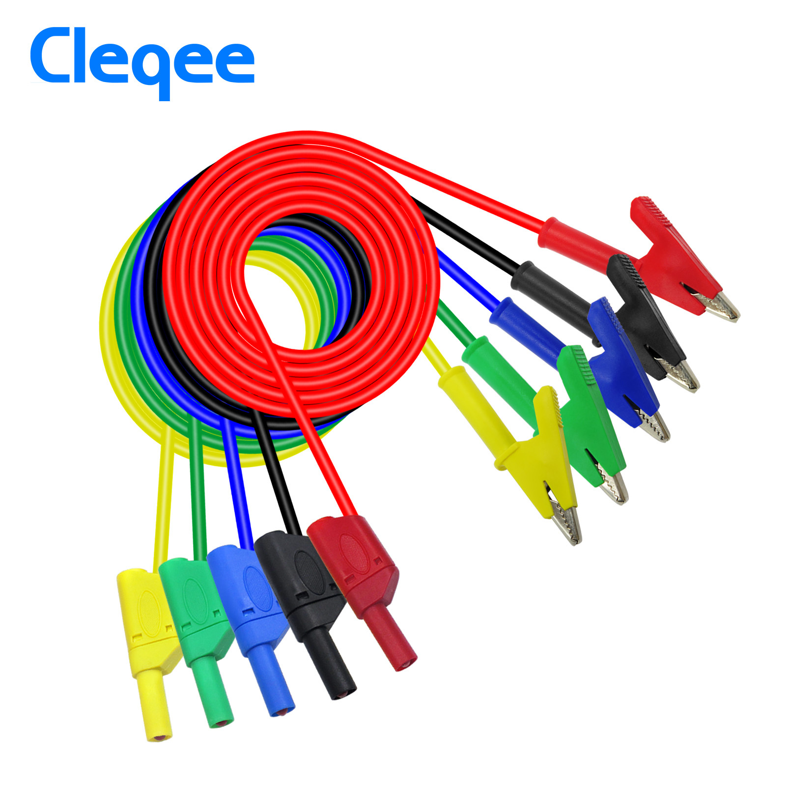 Cleqee P1018A 1M 4mm 5 colors Banana Plug to Alligator Clip Test Probe Lead