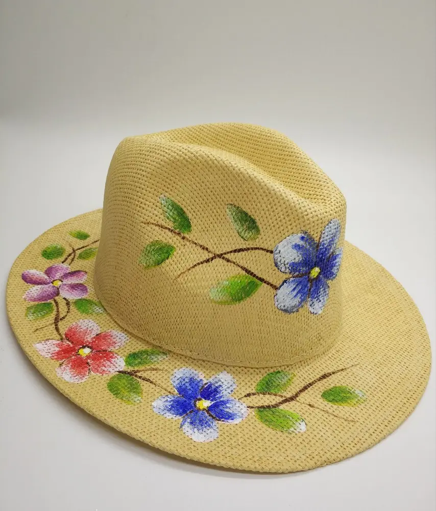 Chapéu de palha de palha personalizado, chapéu de palha estilo cowboy para mulheres, mais popular e da moda, pintado à mão, 2018