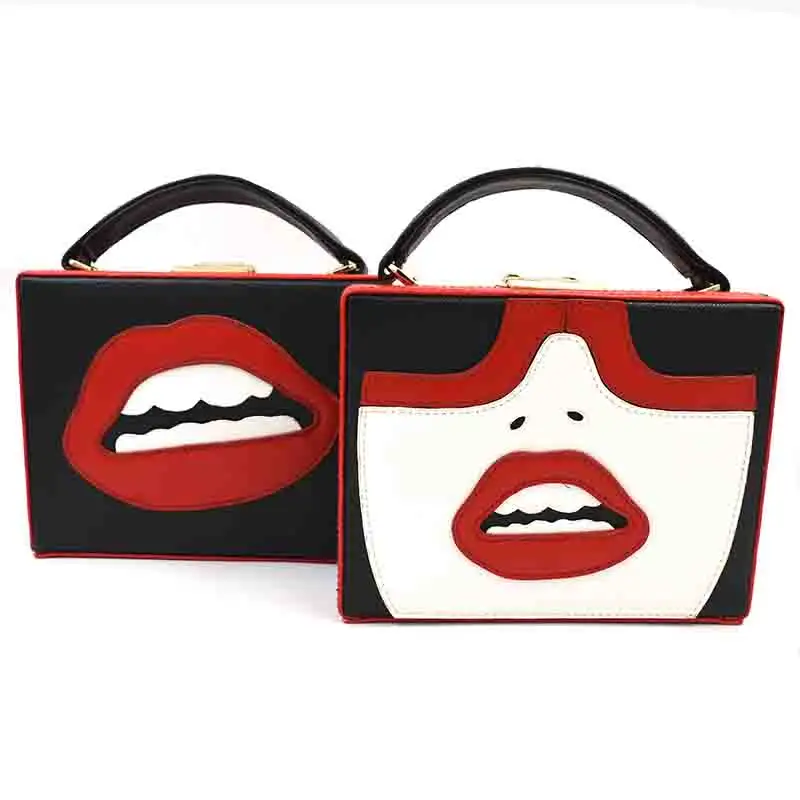 Custom pu leather women bags sexy lips stylish metal button evening clutch handbags