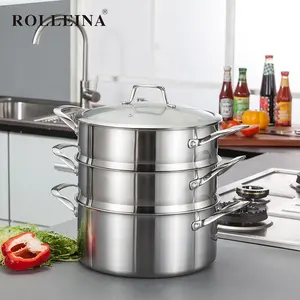 Tri-Ply Stainless Steel Memasak Pot 3 Lapisan Makanan/Jagung/Pangsit Steamer Pot