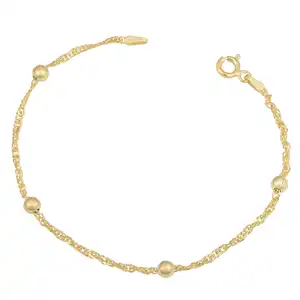 Fashion Stainless Steel Jewelry 14k Gold Plated Singapore Bead Station Bracelet for Women