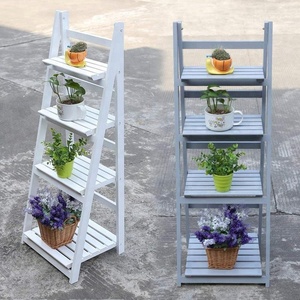 Étagère à fleurs à 4 niveaux en bois pour l'extérieur, jardin, maison, balcon, étagère d'affichage en forme d'échelle - Product Image 1