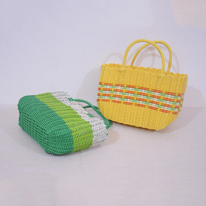 Panier de rangement en plastique et rotin, panier à linge coloré tissé, taille personnalisée, fabrication d'usine - Product Image 6
