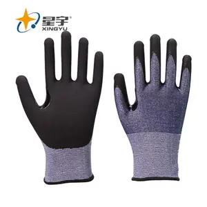 防割手套热卖星宇灰色黑色HPPE EN388 ANSI防割5级安全工作手套防割手套