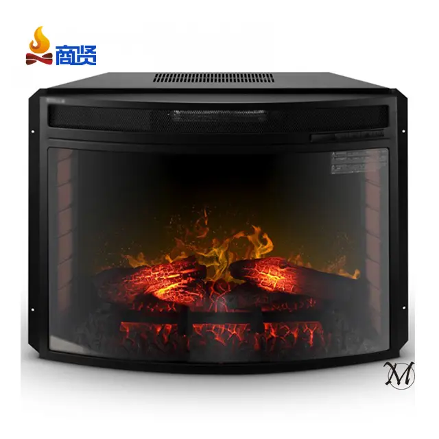 Sunshine 28 inch in Black with Curved Tempered Glass and Remote Freestanding Electric Fireplace Insert Heater