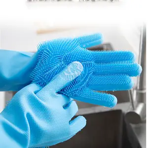 Cleaning Gloves With Brush Silicone Waterproof Non-slip Household Gloves