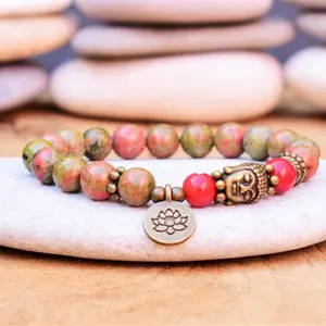 Sn1597 Nieuwe Ontwerpen Boeddhistische Yoga Mala Natuursteen Kralen Boeddha Armband Lotus Bedelarmband Voor Vrouwen Cadeau