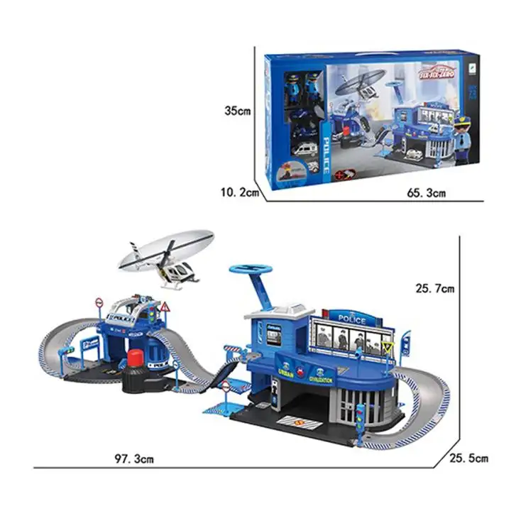 Hot Self-Installato Stazione di Polizia Play Set Auto Giocattolo Parcheggio (2men/2car/1 aereo/1 motore)