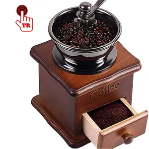 Wood Manual Coffee Bean Grinder, Spice Herbs Vintage Retro Hand Grinding Tool Wooden Burr Mill