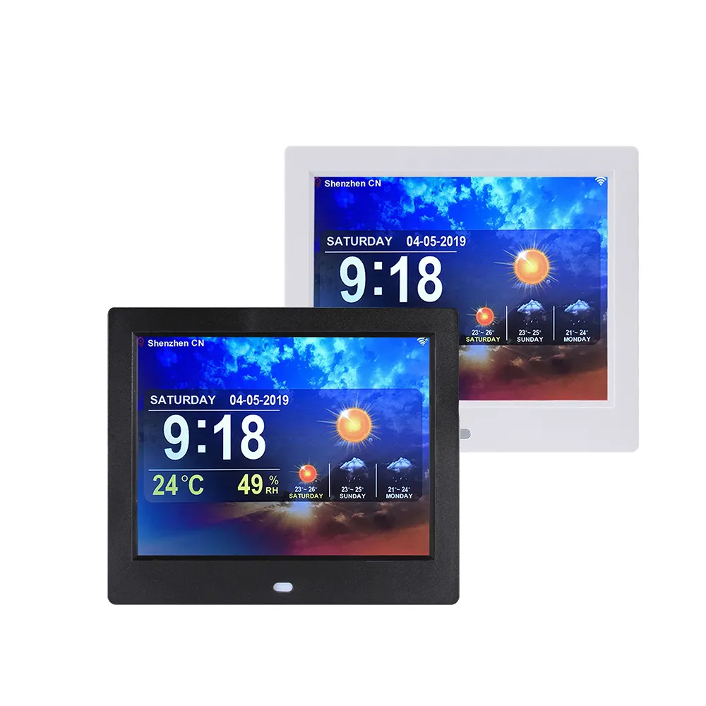 8 inch digital photo frame with weather station automatically acquires the temperature weather forecast for next three days