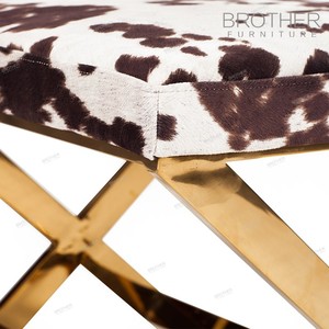 Pouf Moderno Imbottito con Gambe Dorate per Camera da Letto e Soggiorno, <span class=keywords><strong>Panca</strong></span> in Acciaio Inossidabile - Product Image 4