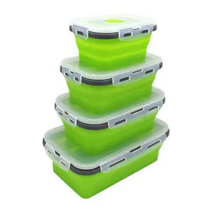 热卖可重复使用双酚a免费套装4个硅胶可折叠食品储存容器折叠饭盒