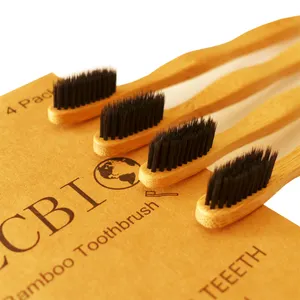環境にやさしい竹歯ブラシ4パックカスタムカラフルな毛ミディアム/ソフト/ハードブラシCE米国