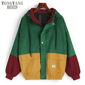 Giacca Invernale TONGYANG in Velluto a Coste con Cappuccio, Blocchi di Colore, Coulisse, Tasche Applicate, Spessa e Basica per <span class=keywords><strong>Donna</strong></span> - Product Image 1
