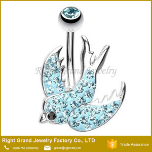 Aqua Deslumbrante del Trago Multi Pavimentada Cristal de Acero quirúrgico Del Vientre Anillo - Product Image 1