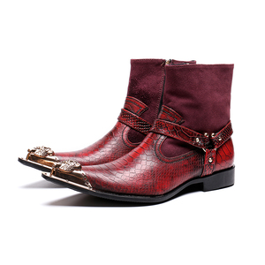 NA149 Stivali alla Caviglia da Uomo in Metallo con Punta Affusolata, Primavera Autunno, Stile Cowboy con Fibbia e Cerniera, per Cerimonie - Product Image 1