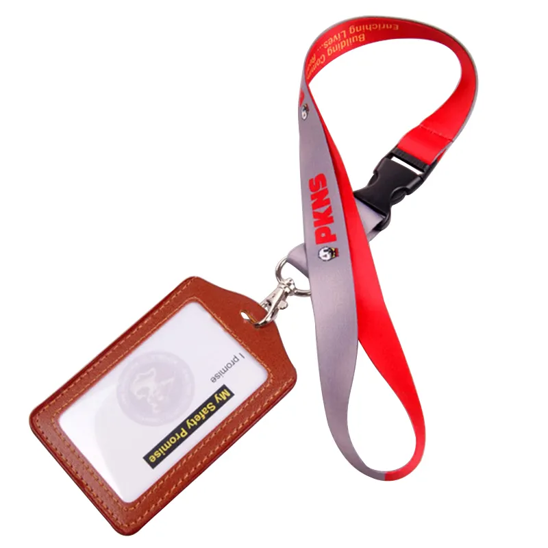 Fashion leather Custom lanyard id card badge holder