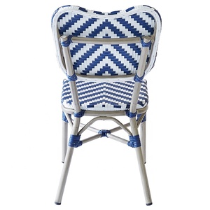 <strong>Blue</strong> White Outdoor Garden Restaurant Wicker Aluminum <strong>Dining</strong> Furniture Patio Cafe Rattan Bistro <strong>Chair</strong> - Product Image 4