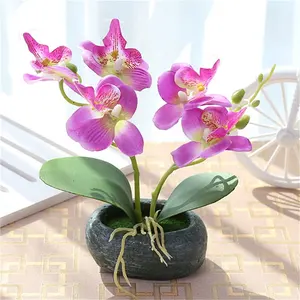 V-1229 Artificial Plants Pots Silk Artificial Orchid Flowers In Oval Vase For Table Decoration