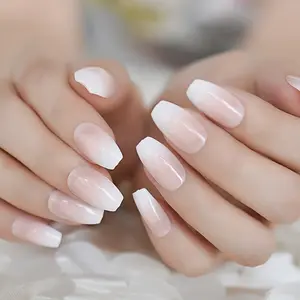 Ombre fransız balerin sahte tırnak degrade doğal tabut yanlış Nails toptan çivi tedarikçisi 24