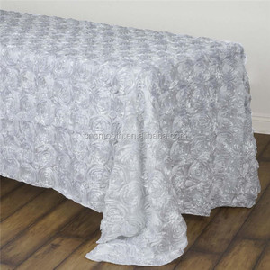 Wedding Decoration 3D Rosette Satin <strong>Table</strong> Cloth <strong>Dining</strong> Rectangle <strong>Table</strong> <strong>Cover</strong> - Product Image 1