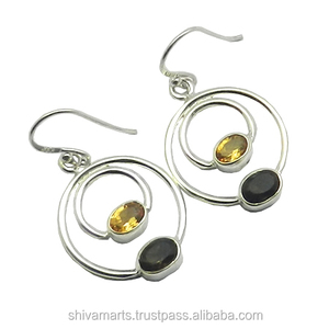 Citrine naturelle Quartz fumé Multi pierres précieuses boucles d'oreilles Artisan Citrine et Quartz fumé boucles d'oreilles cadeau - Product Image 2