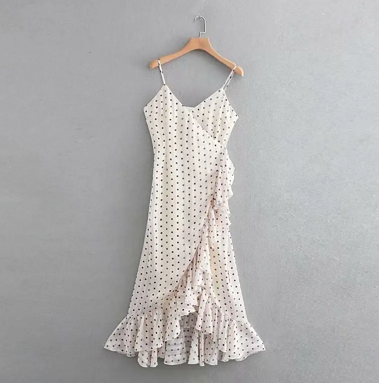 Zomer Spaghetti Band Polka Dot Jurk Vrouwen Mode Chiffon Zomer Kleding