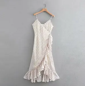 Летнее платье в горошек на бретелях-спагетти, женская модная шифоновая летняя одежда