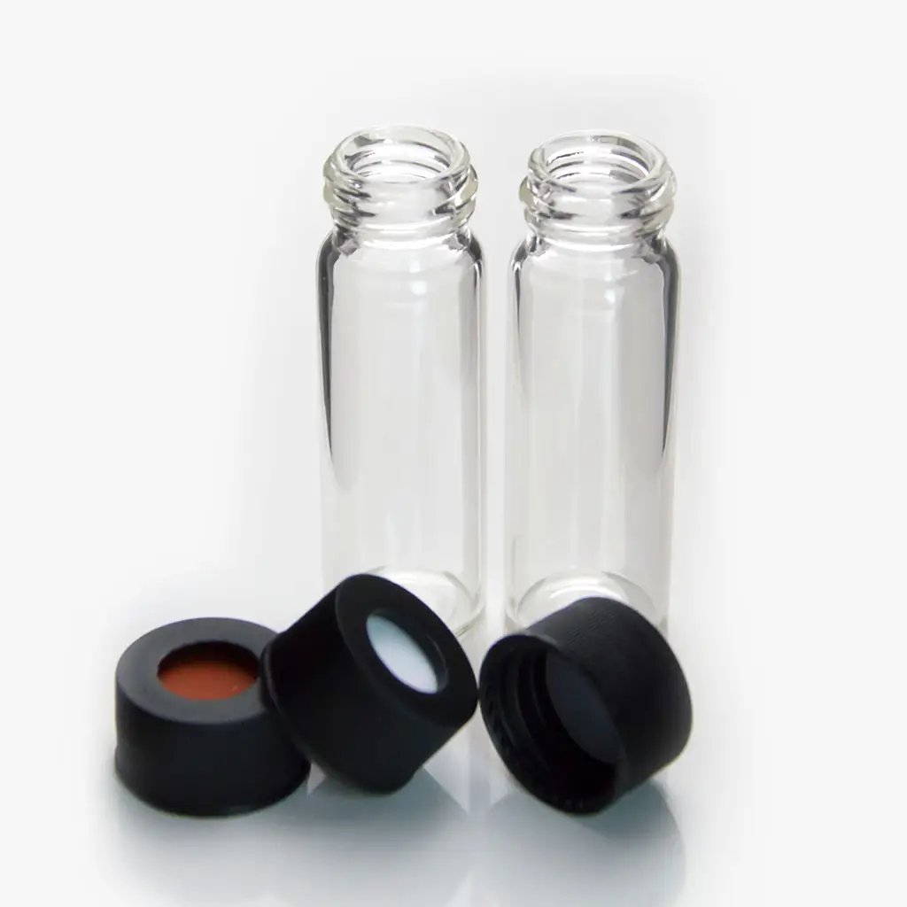 Laboratorium 13-425 bukaan lebar sekrup hitam PP cap kaca botol sampel vial 4ml kaca bening kromatografi autosampler botol