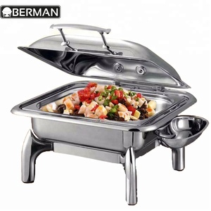 Hongkong bava bölücüler paslanmaz çelik asılı büfe hizmet gıda ısıtıcısı cam kapak rulo üst chafer dönen chafing çanak - Product Image 4
