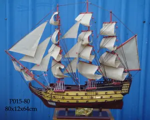 木製ウォーボートモデル、黄色80x13x64cm、航海海賊ボートモデル、グレートセーリングトール船ヨット船ガンボートモデル