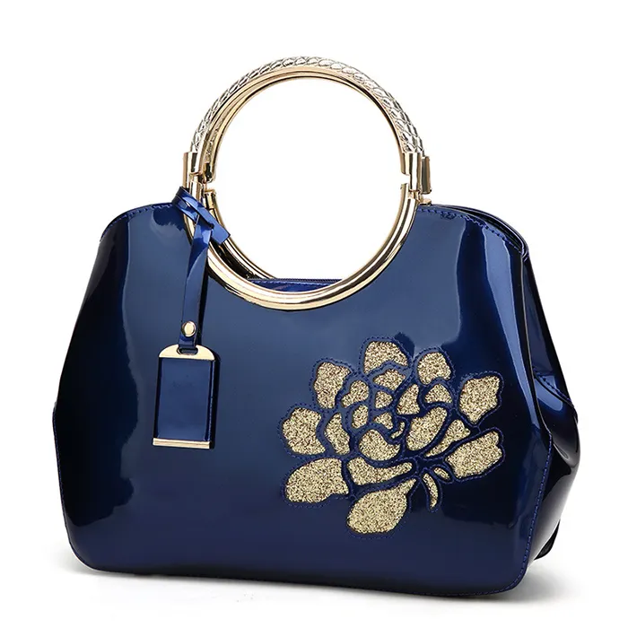 Guangzhou Factory Designer Bag Evening Bag 6 Colors Stylish Custom Flower Printing PU Patent Leather Shiny Hand Shoulder Bag