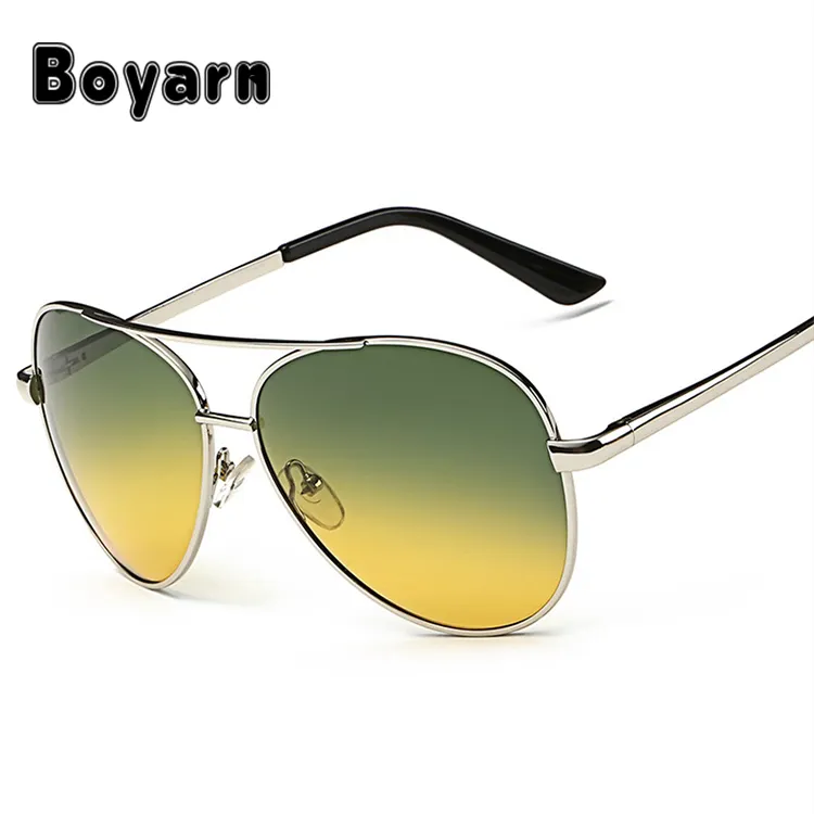 BOYARN-gafas de sol con visión nocturna de día para hombre, lentes de piloto con montura de aleación antideslumbrante para conducción de coche, color amarillo