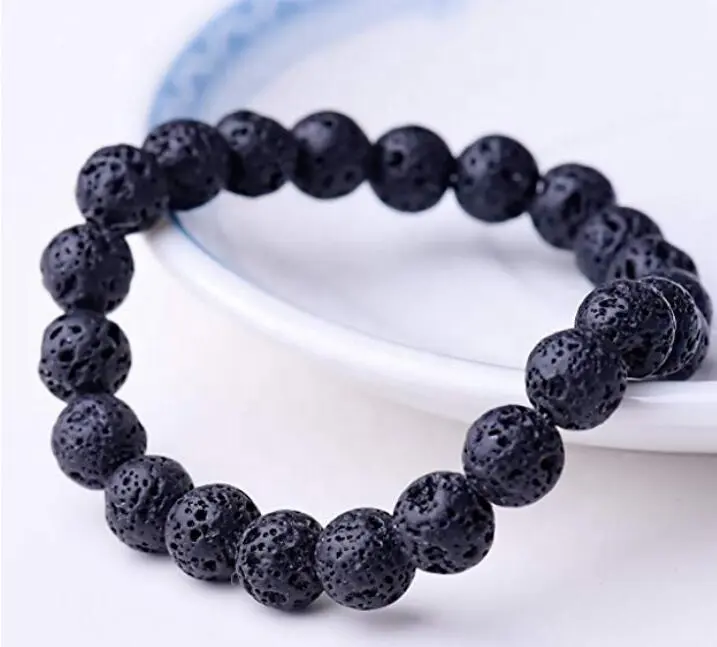 8mm Gemstone Bracelet Chaîne de pierre de lave naturelle Rock Huile Essentielle Diffuseur Guérison Stretch Lava Rock perlé bracelets femmes