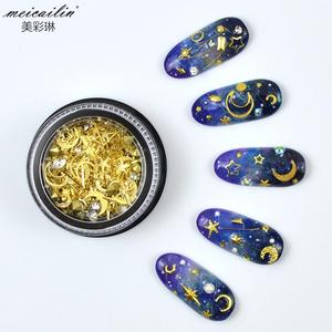 Rivetto per unghie in rame dorato misto Star Moon Design Punk Nail Jewelry 3D Nail Art Decoration - Product Image 6