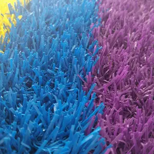 Düz ve kıvrılmış PE monifilament iplik fiber ile anaokulu pist için renkli gökkuşağı yapay çim