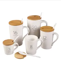 Tazas de café de cerámica con diseño de logotipo personalizado, con asa, tapa de bambú, juego de tazas de bebidas, caja de regalo, venta al por mayor