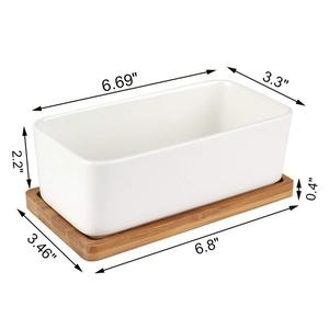 Planteur <span class=keywords><strong>blanc</strong></span> en céramique pour décoration de jardin, Pot de <span class=keywords><strong>fleurs</strong></span> plantes avec Cactus en céramique, avec plateau en bambou (<span class=keywords><strong>rectangulaire</strong></span>), offre spéciale - Product Image 4