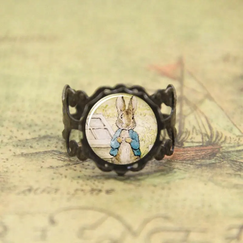 Peter Kaninchen ring buch liebhaber glas Foto Cabochon ring