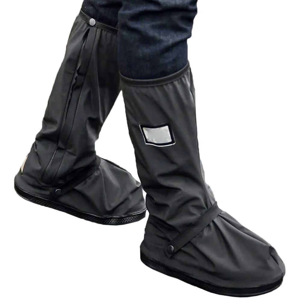 Men's PVC Long antislip motorcycle outdoor Rainproof Rainshoes Reusable Waterproof Rain Boot with reflector