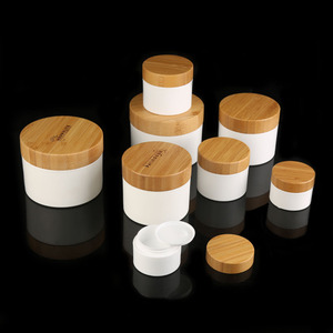 Barattolo in Plastica per Cosmetici, Contenitore per Crema Viso, Vasetto in PP per Gelato con Coperchio in Bambù - Product Image 1