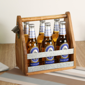 Xách tay Keo Gỗ Giá rượu gỗ 6 gói bia chai tàu sân bay với mở chai - Product Image 4