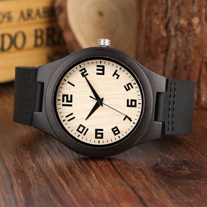 Reloj de Madera de Ébano para Hombre, Marca Privada, Erkek Kol Saati, con Correa de Cuero, Envío en Línea por Alibaba, Jam Tangan Kulit - Product Image 2