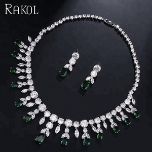 RAKOL-Conjunto de joyería nupcial de Arabia Saudita, piedra de circonia cúbica transparente, chapado en oro blanco, cristal SP013 - Product Image 5