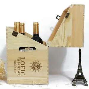 Custom unique design wooden 6 bottle wine box gift packaging box