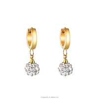Pendientes colgantes dorados con diseño de bola de cristal, pendientes largos con pompón
